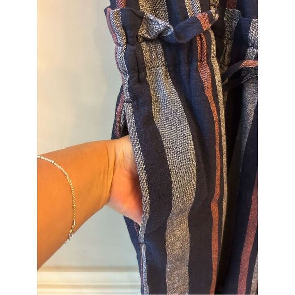 NWT Splendid Linen Blend Wide-leg Jumpsuit Sz M Striped sleeveless stretch waist - Picture 8 of 13